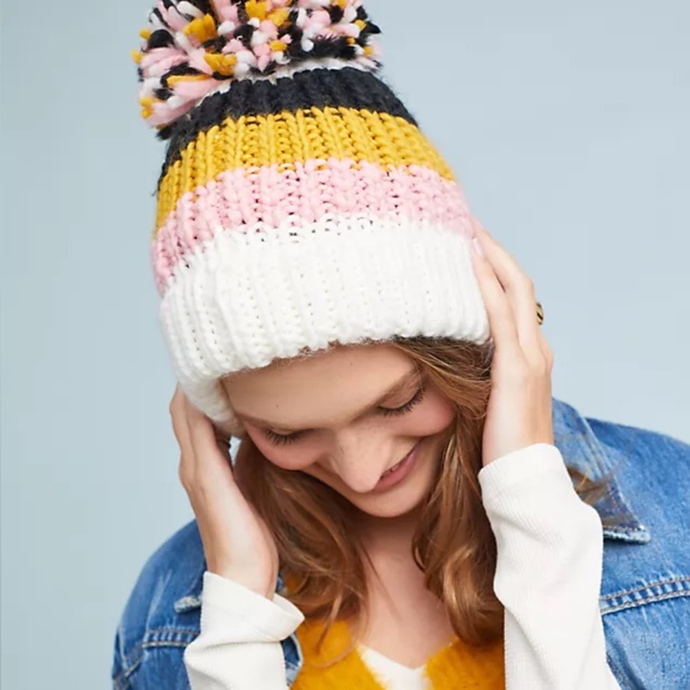 LULU’s Colorful Knit Pom-Pom Beanie